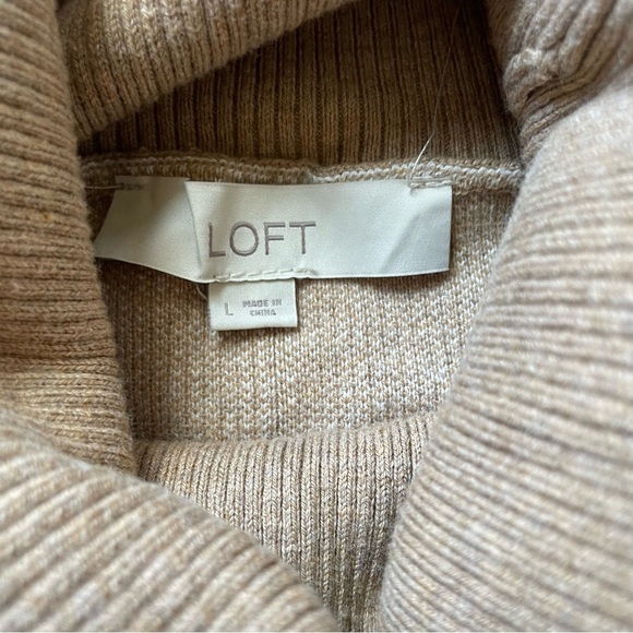 Loft Camel Tan Windowpane Cotton Boxy Cowl Turtleneck Sweater size L - Picture 8 of 13